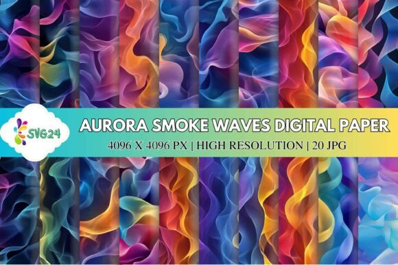 Aurora Smoke Waves Digital Paper: Elevating Creativity with Luminous Motion and Flowing Color