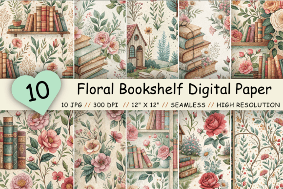 Floral Bookshelf Digital Paper: A Creative Essential for Modern Designers