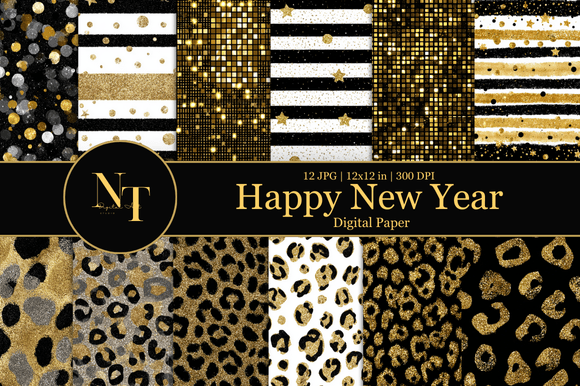 Gold Glitter New Year Digital Paper for Stunning Designs