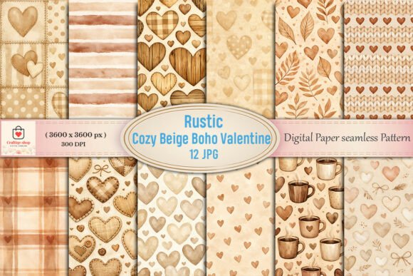 Rustic Cozy Beige Boho Valentine Digital