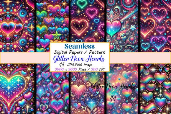 Seamless Glitter Neon Hearts Pattern: A Versatile Design for Creative Projects