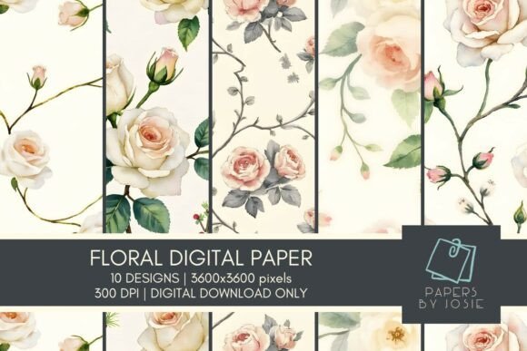 White Roses Pattern Digital Paper: Elegance for Your Creative Projects